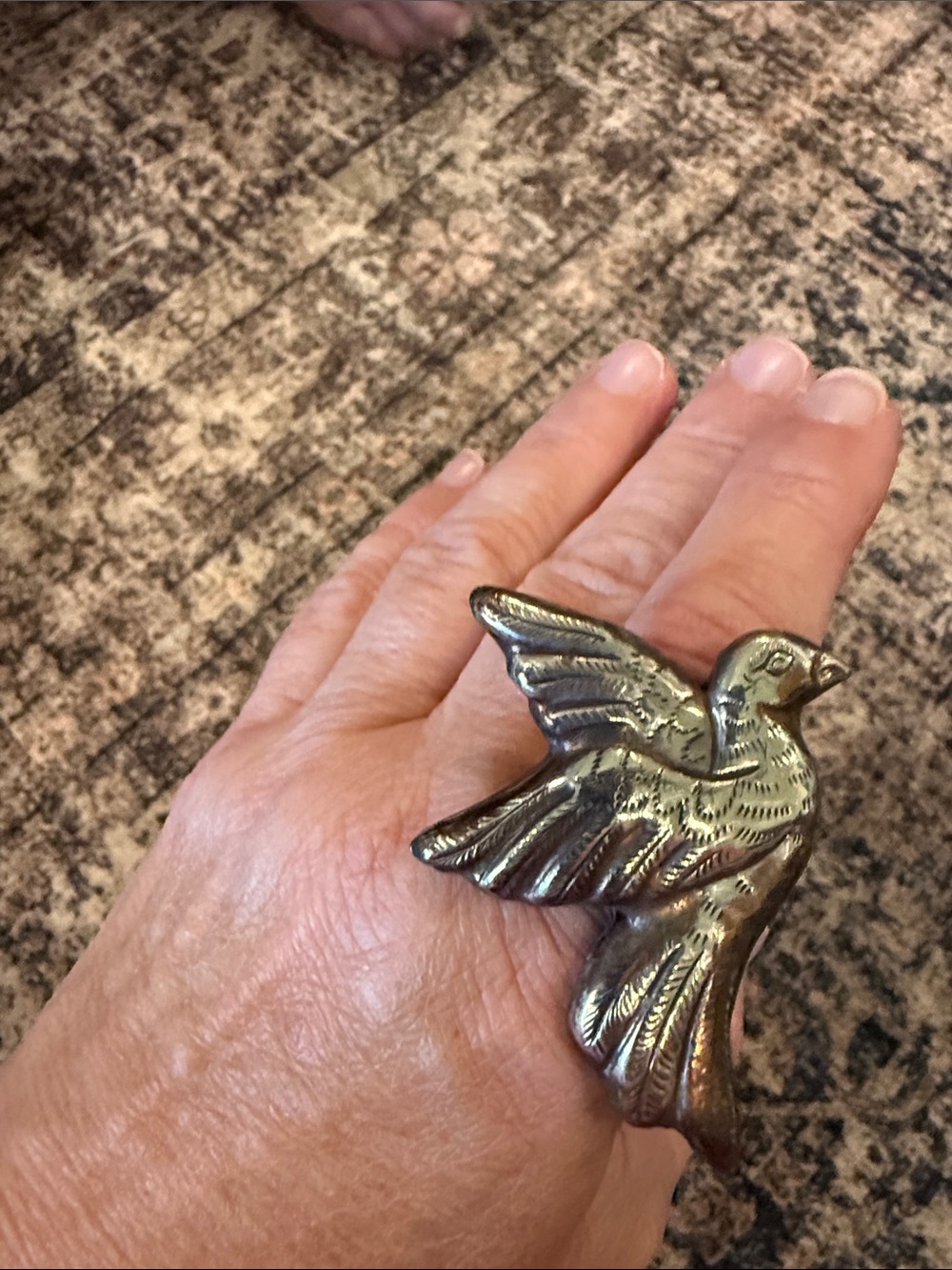 Tibetan Bird-Shaped Decorative Ring - Metallic Silver Tone Adjustable